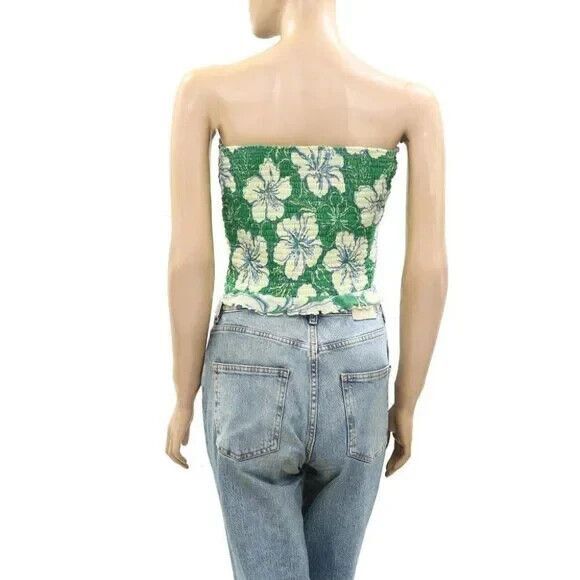 Free People Poppy Tube Blouse Top Cropped Floral Smocked Ruffle L NWD 272141 - Picture 7 of 10